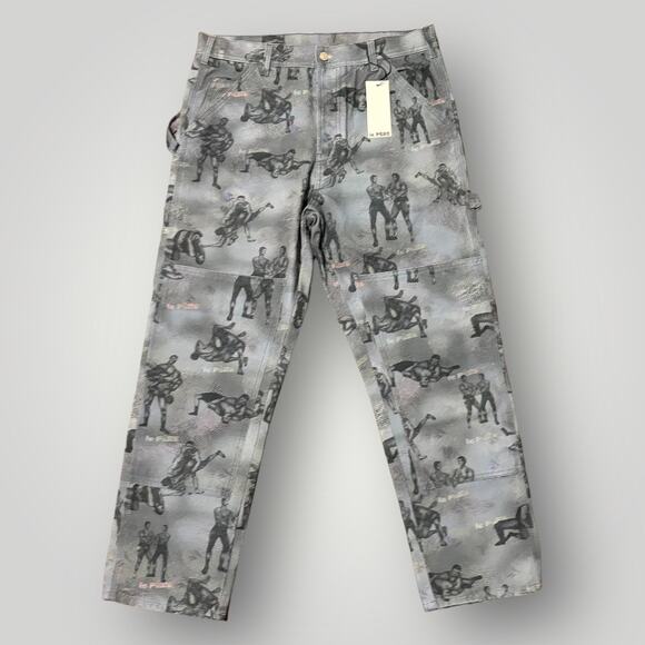 le PÈRE Painter's Trouser 34 x 30 Tap Out Ink Wrestling AOP Graphic Jeans NWT - Picture 1 of 8